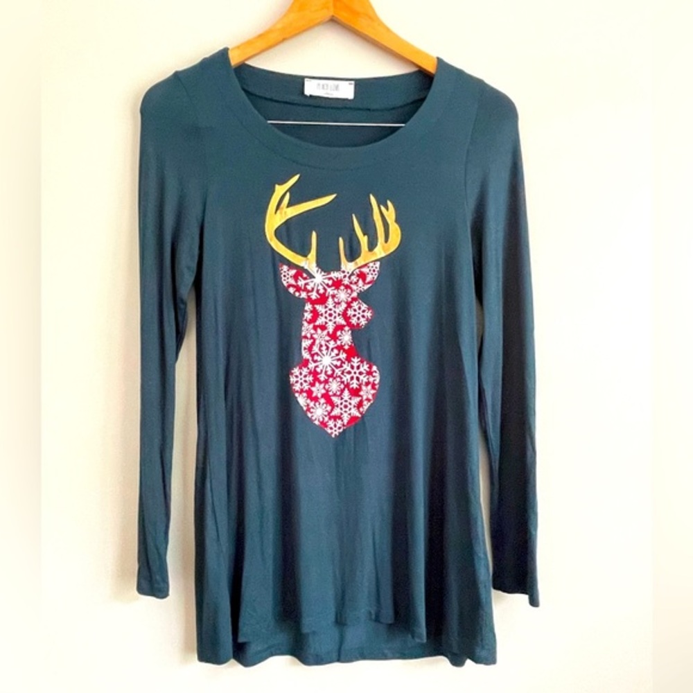 Peach Love California Long Sleeve Tunic Blouse Top‎ Shirt Reindeer Small